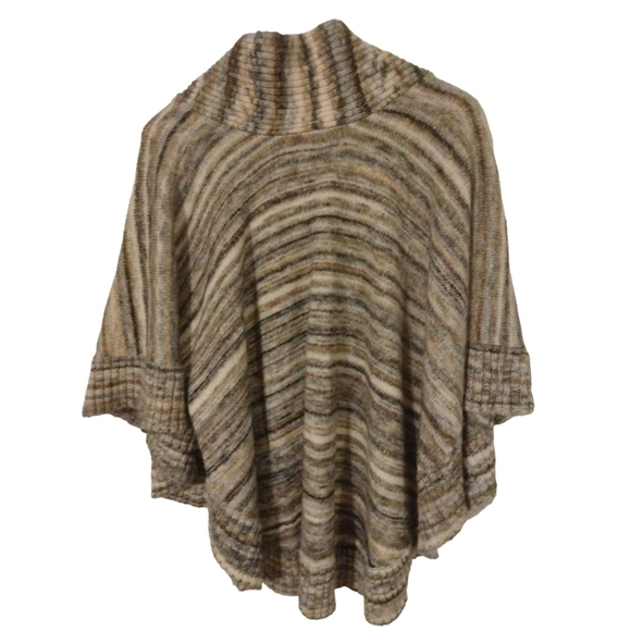 Leo & Nicole Wool (7%) Blend Sweater Poncho BoHo Hippie Earthy Colors Size S - Picture 3 of 10